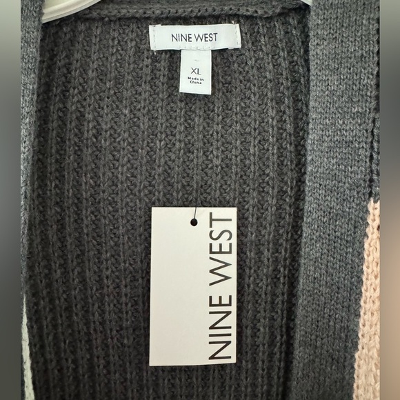 Nine West Women's Chunky Knit Color Block Open Long Line Cardigan Sweater Sz XL - Picture 2 of 3